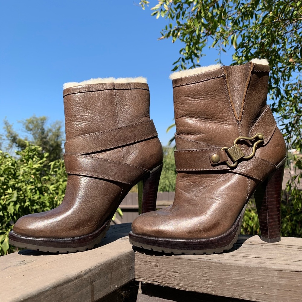CYNTHIA VINCENT Brown Ivy Shearling Leather Boots
